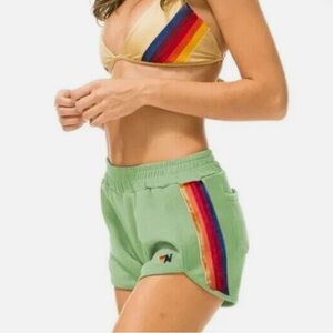 Aviator Nation Classic Jogger Velvet 5 Stripe Shorts Mint Green Medium Fleece